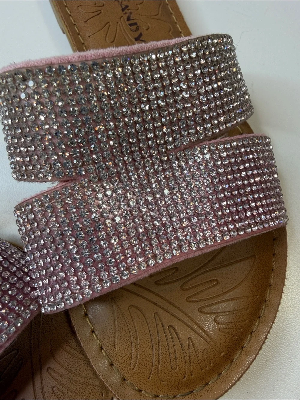 Rock & Candy Girls Size 1 Pink Rhinestone Slide Sandals
